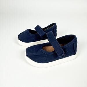 Toms Tiny Mary Jane Shoes Canvas Classic Navy Blue Baby Girl Infant US Size 3‎